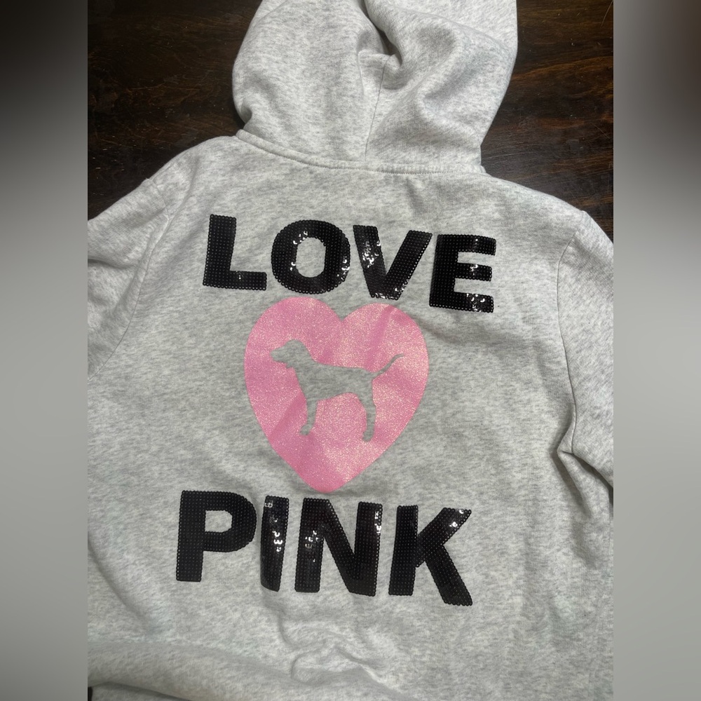 Victoria’s Secret PINK Gray Hoodie Black Sequins, Original Collection